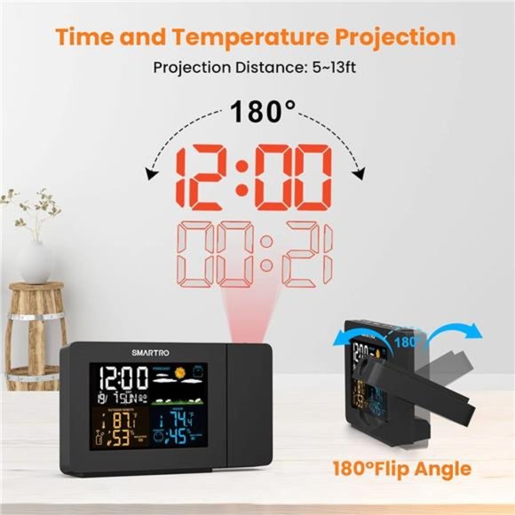 Projection Alarm Clock for Bedrooms with Weather Station,Wireless Indoor Outdoor - Picture 3 of 5